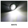 A close-up photo of a white LED side marker light shining brightly.