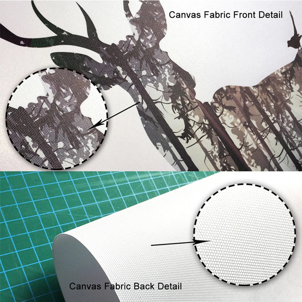 Detail shots of canvas fabric showing the front and back texture for wall art