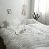 Washed Cotton Ruffle Bedding Set with Bow Ties – Pure White