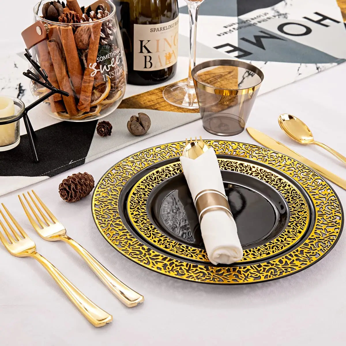 Elegant White Disposable Dinner Plates with Silver Lace Design