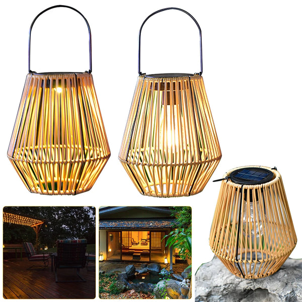Rattan Solar Garden Lantern with Handle
