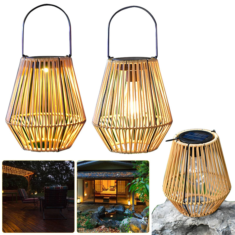 Rattan Solar Garden Lantern with Handle