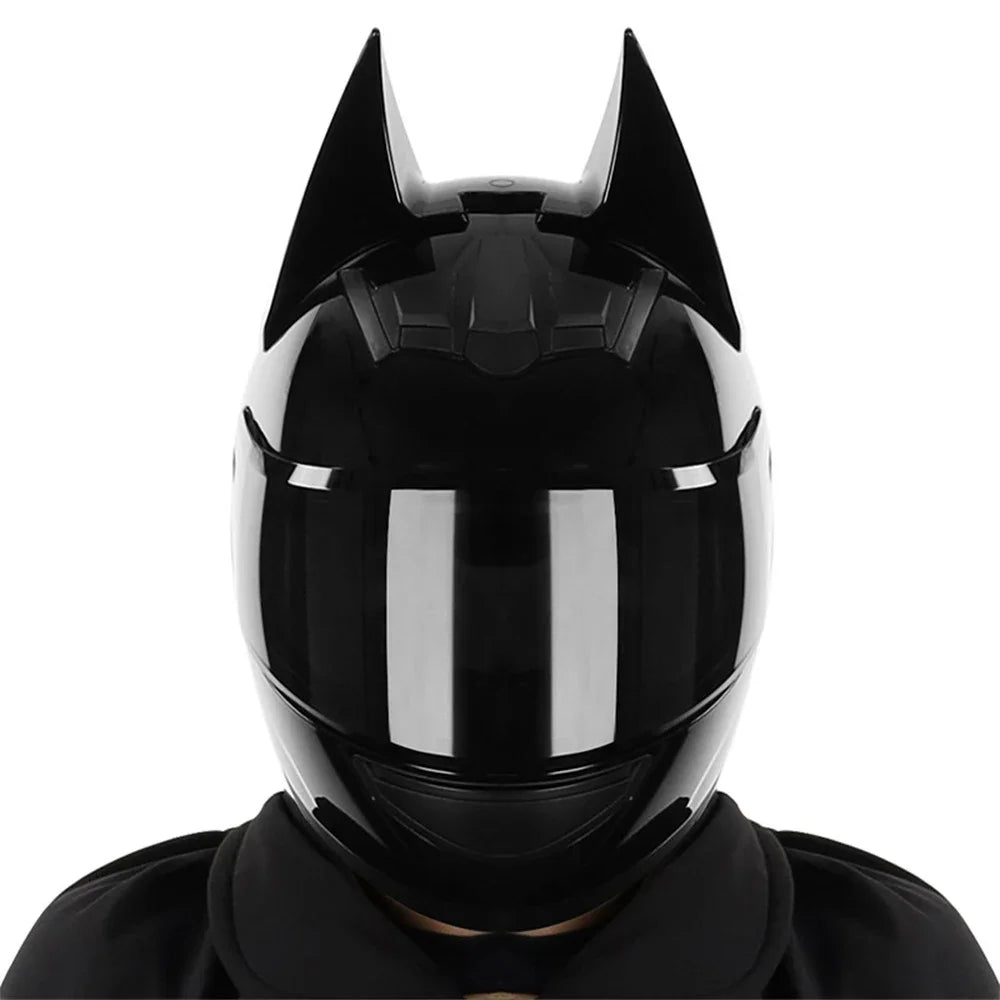 Black Bat ear full face motorcycle helmet with detachable horns