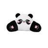 A black and white panda plush cushion designed as a car headrest or lumbar support.
