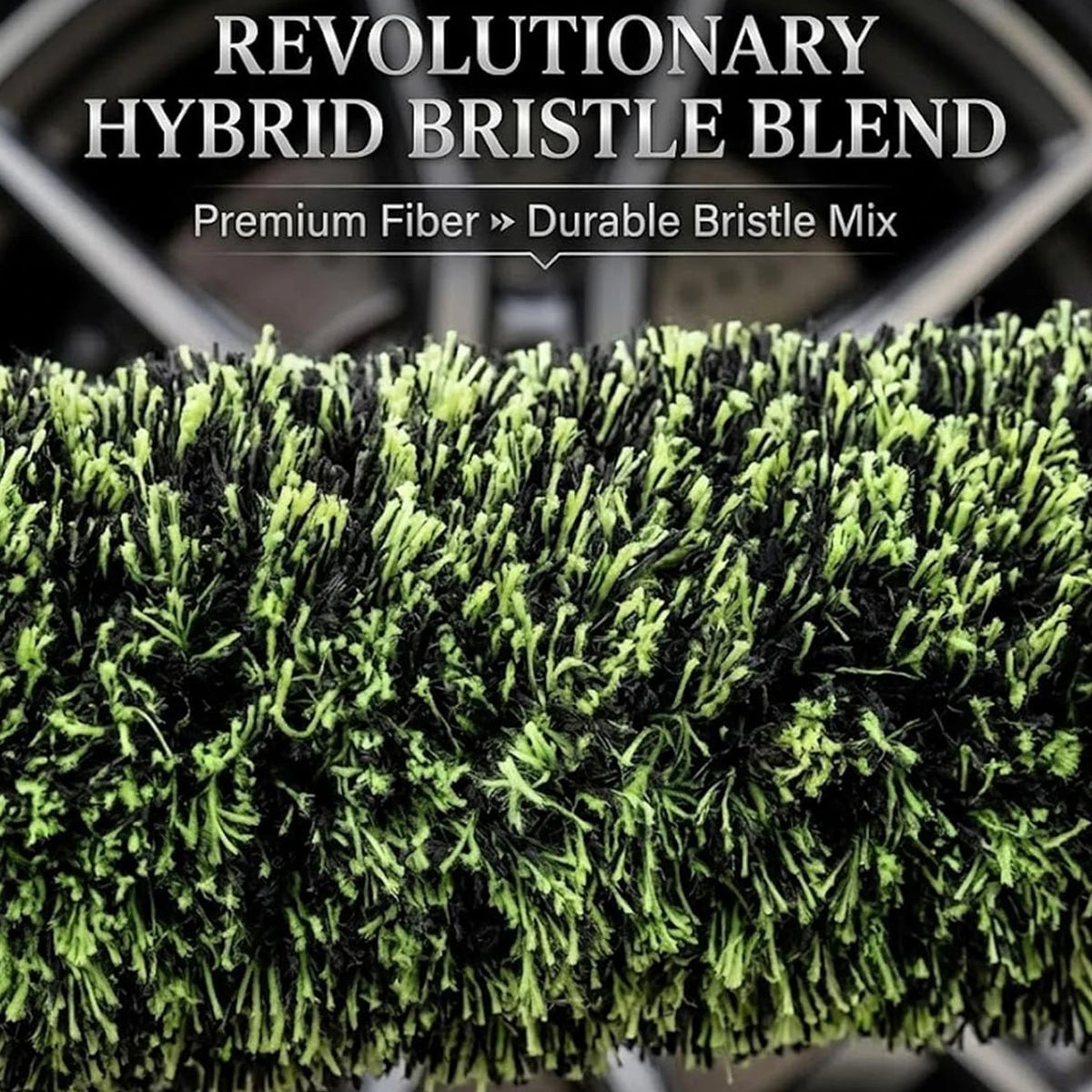 Close-up of a green and black hybrid bristle brush with a textured surface.