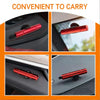 A red car emergency tool featuring a seat belt cutter and window breaker, shown in various vehicle contexts.