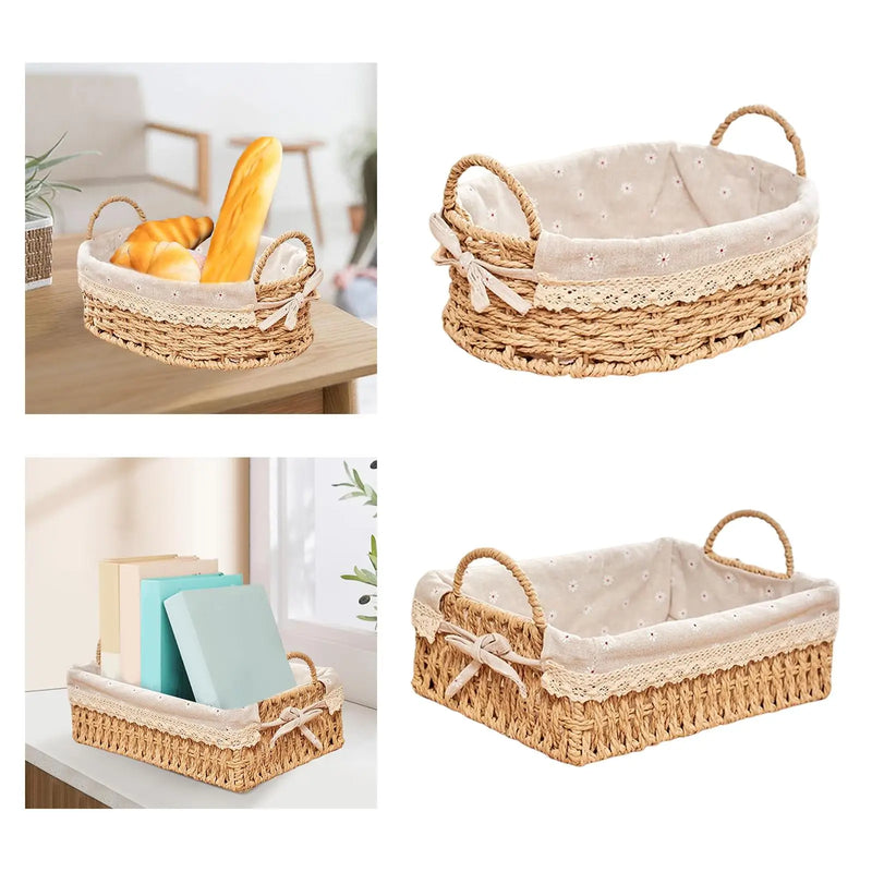 Handwoven Storage Basket with Removable Linen Lining