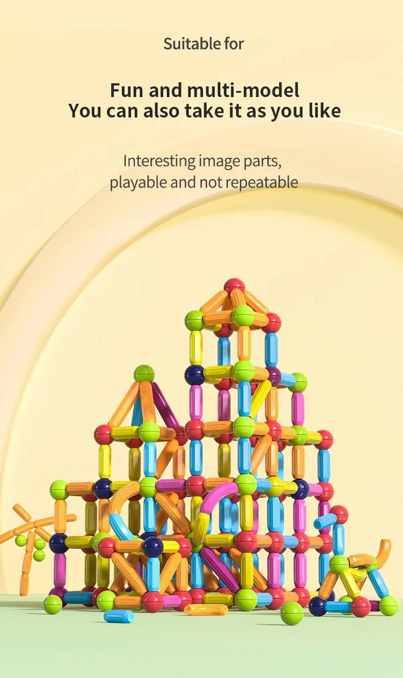 Magnetic Building Sticks and Balls Construction Set - 188 Pieces STEM Toy for Kids