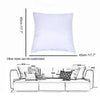 White decorative pillowcase for a sofa, shown with dimensions and size options.