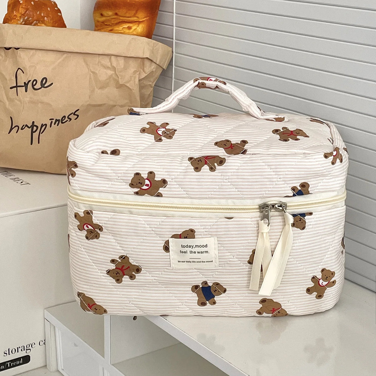 Striped Bear Large-Capacity Makeup Bag