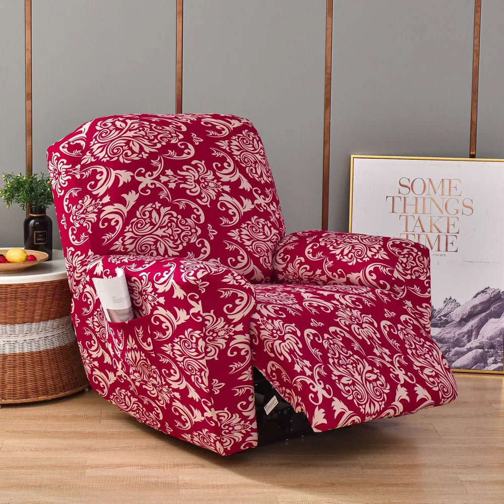 Printed Recliner Cover with Side Pocket — 4-Piece Set