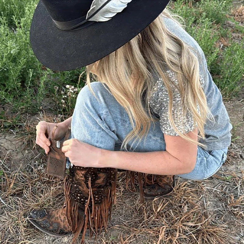 Vintage Western Boot Wallet with Snap Closure