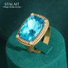 Bague de cocktail Vintage en Cristal Bleu Mer