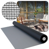 Roll of gray fiberglass window screen mesh with a circular pattern and a detailed interior scene.