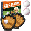 A box of Toss Game with a child holding a baseball and two large foam hands shaped like a fist.