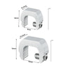 A silver aluminum sliding window lock stopper with a curved shape and threaded ends.