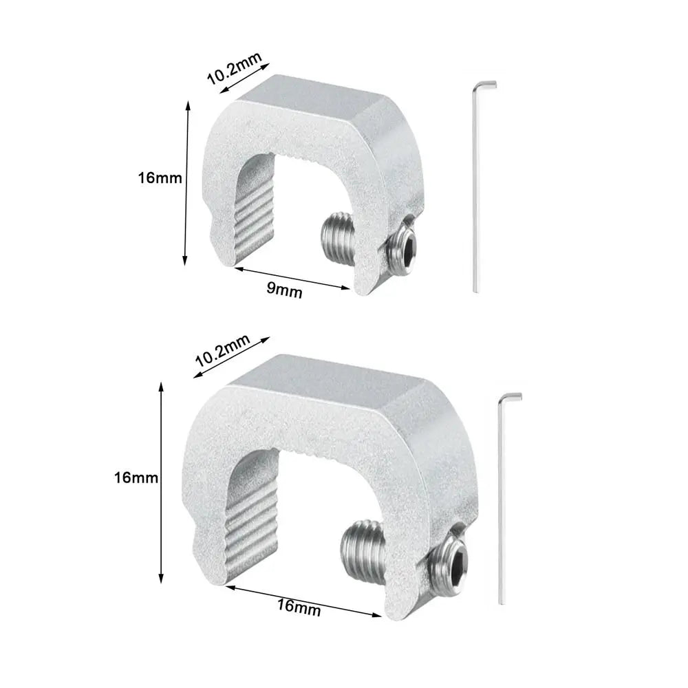 A silver aluminum sliding window lock stopper with a curved shape and threaded ends.