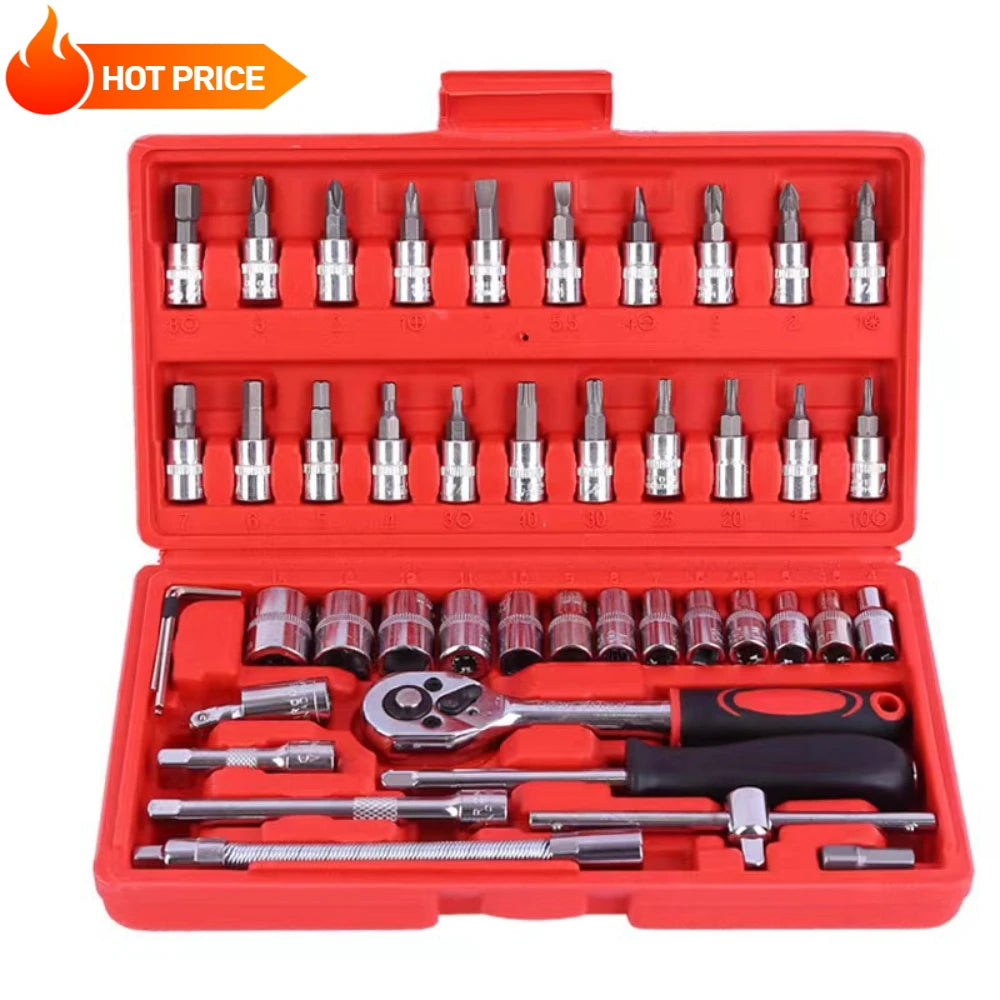 46-Piece Socket and Ratchet Wrench Set for Home and Auto Repairs