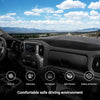 Interior view of a truck showing a custom fit dash cover mat for comfortable and safe driving.