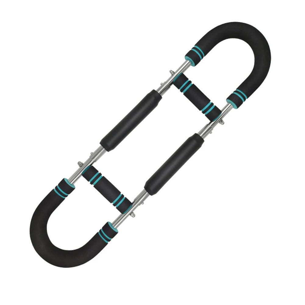 A black adjustable spring resistance twister bar with silver connectors.