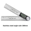 A stainless steel digital angle ruler measuring up to 200mm for precise angle measurements.
