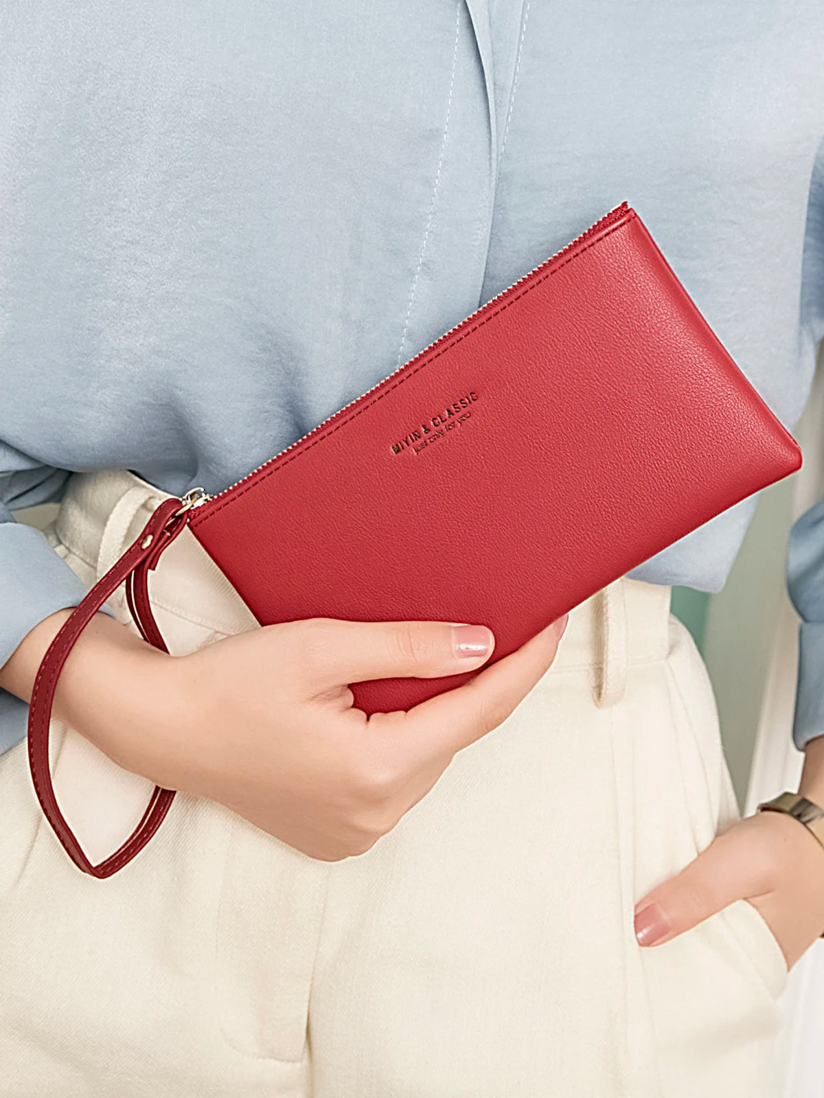 Slim PU Leather Zip-Around Wallet with Card and Phone Pockets