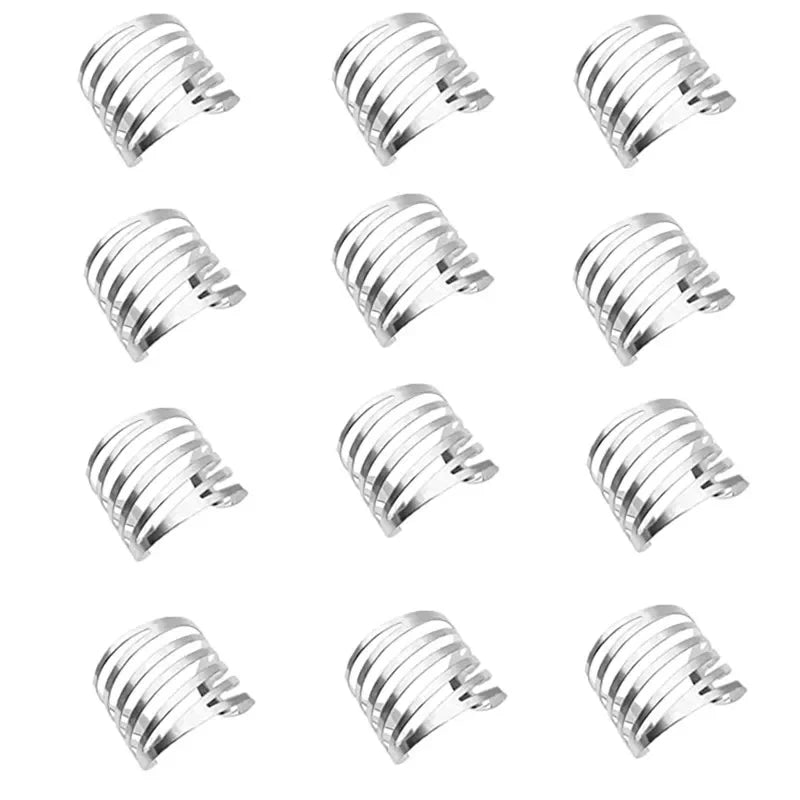 A set of twelve decorative metal napkin rings featuring a hollow-out pattern.