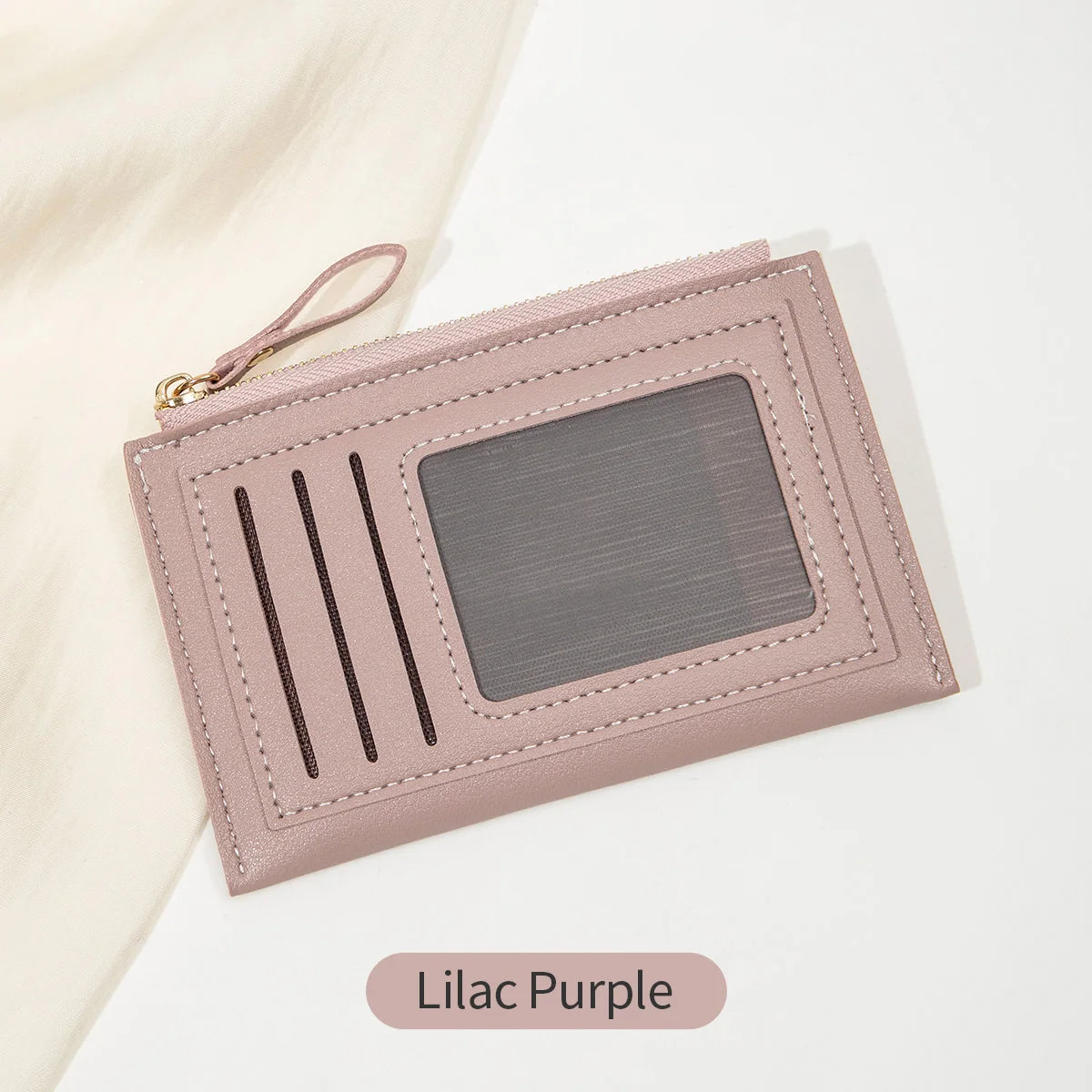 Slim Leather Card Holder Wallet with Secure Zipper