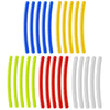 A collection of reflective wheel rim strips in blue, yellow, and red colors.