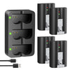 A set of black rechargeable batteries for Ring video doorbells and cameras, including a large rectangular battery and several