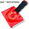 A red paint edge trimmer with a black rotatable handle shown in a 360 degree rotation context.