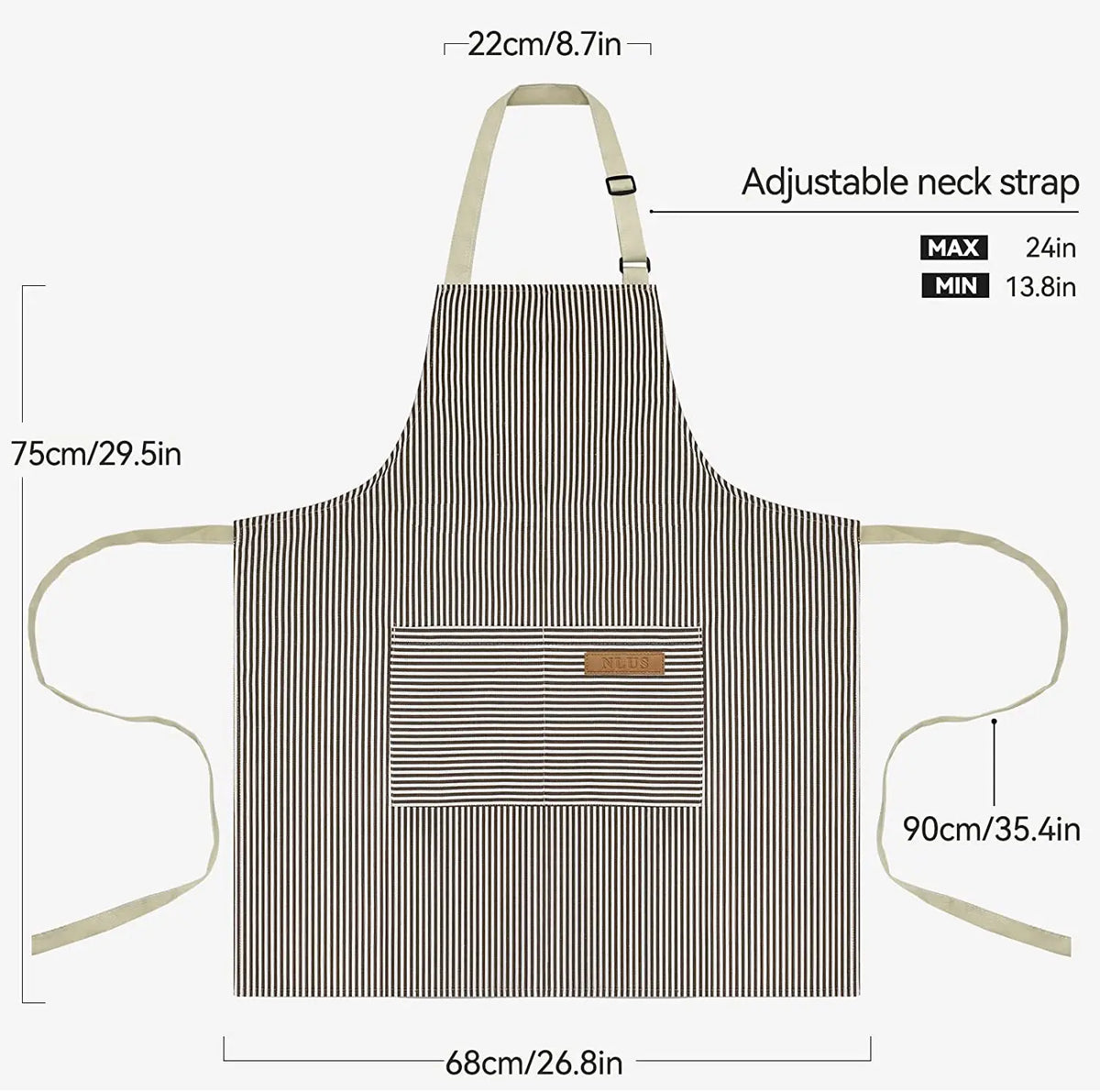 Striped Kitchen & Work Apron with Adjustable Neck Strap