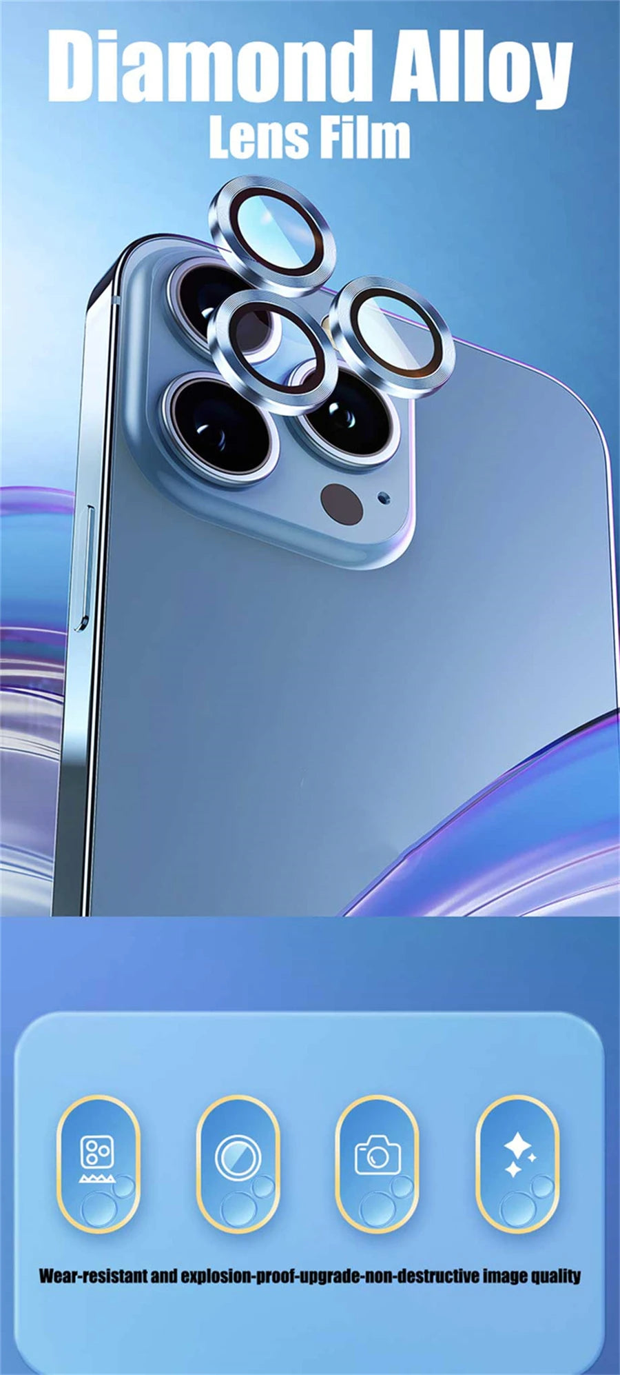 Titanium Camera Lens Protector with Tempered Glass for iPhone 16 Pro Max, 15, 14, 13, 12 & Mini