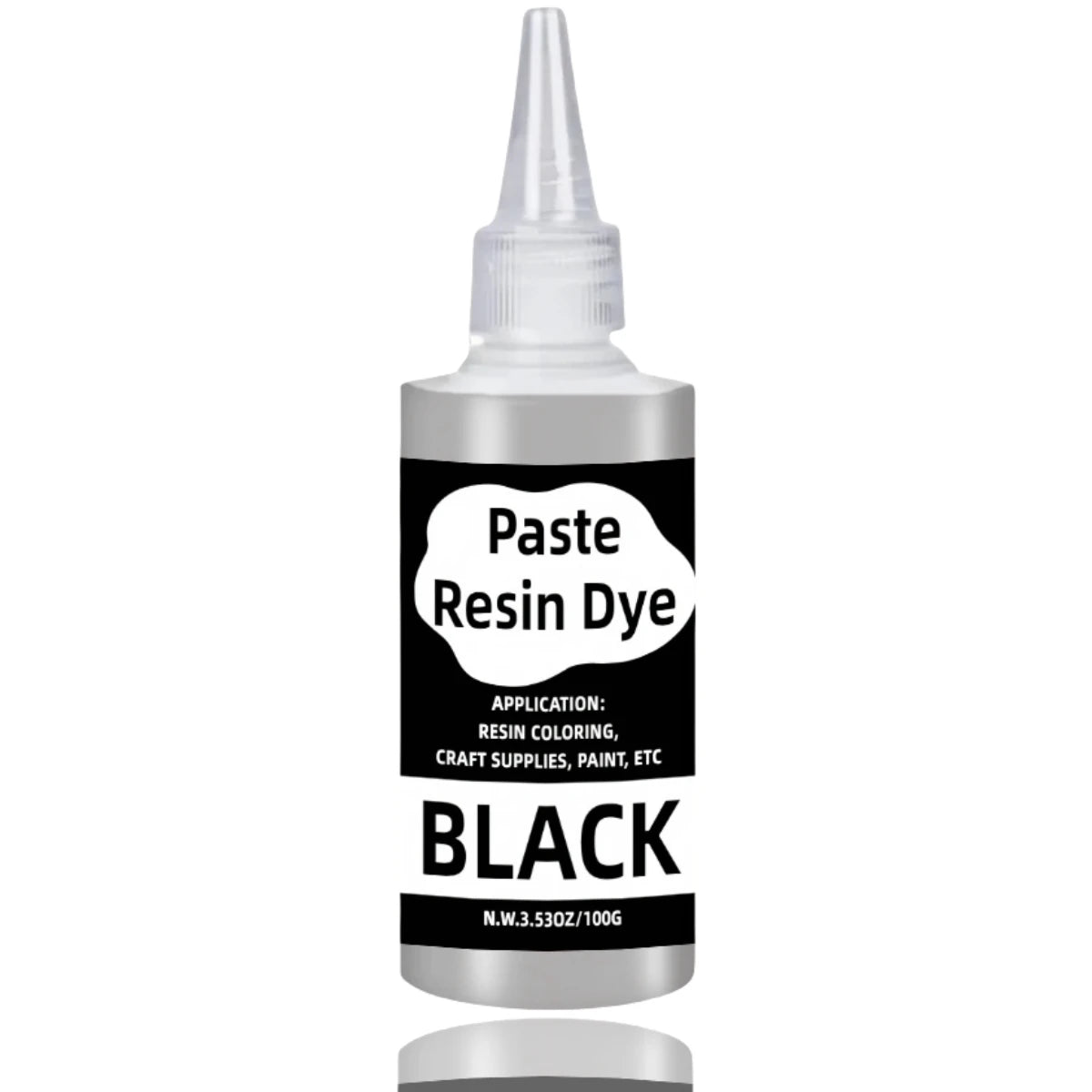 A bottle of black resin dye paste for coloring, paint, and craft supplies.
