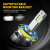 A 360° rotatable mounting bracket for an LED headlight bulb, showing light adjustment capabilities.