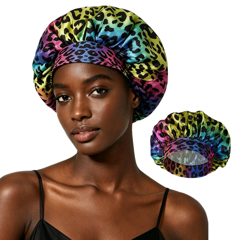 Gorro de dormir de satén con estampado de leopardo