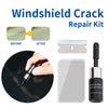 Windshield crack repair kit showing before and after results, including a resin and tool.