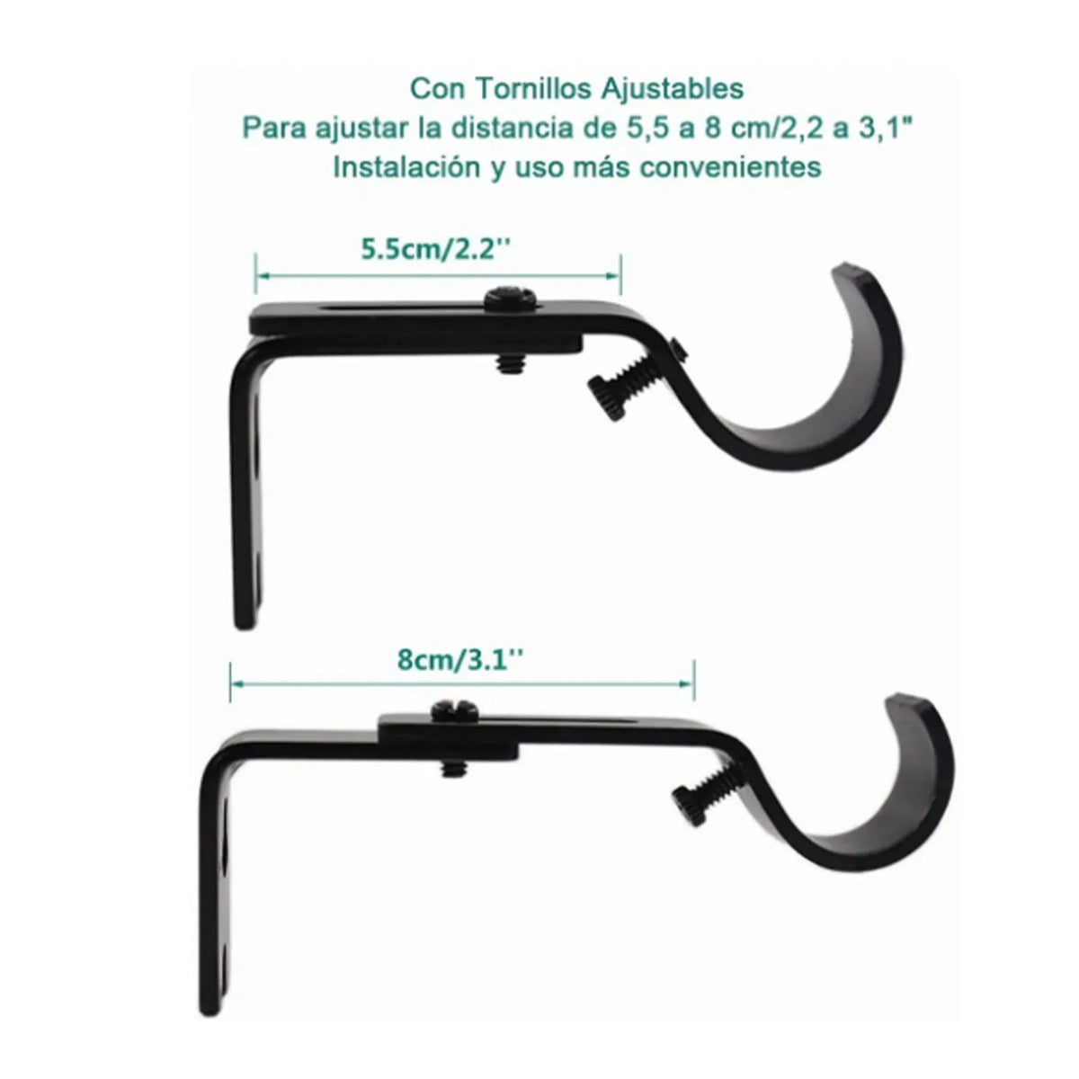Set of 3 Adjustable Iron Curtain Rod Wall Brackets in Black