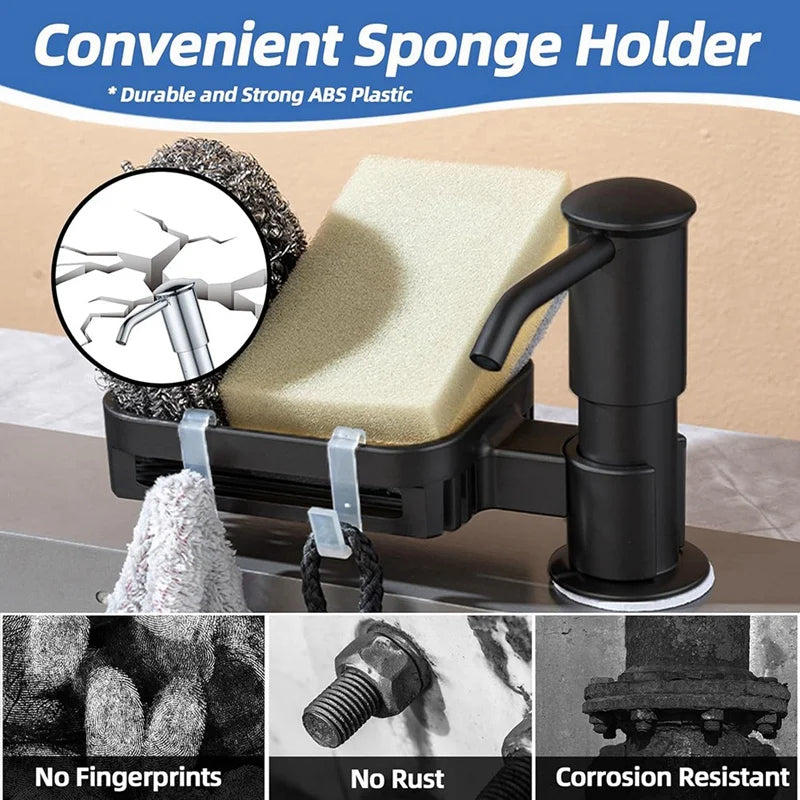 A black sponge holder designed for kitchen sinks, made of durable ABS plastic.
