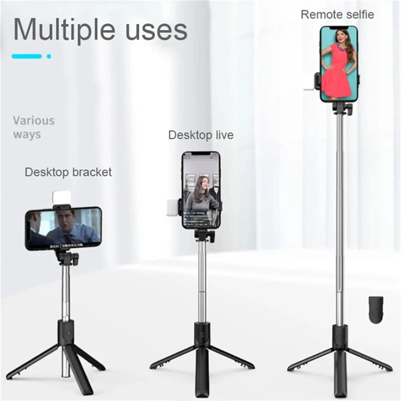 Palo Selfie con Trípode Bluetooth Portátil y Luz de Relleno