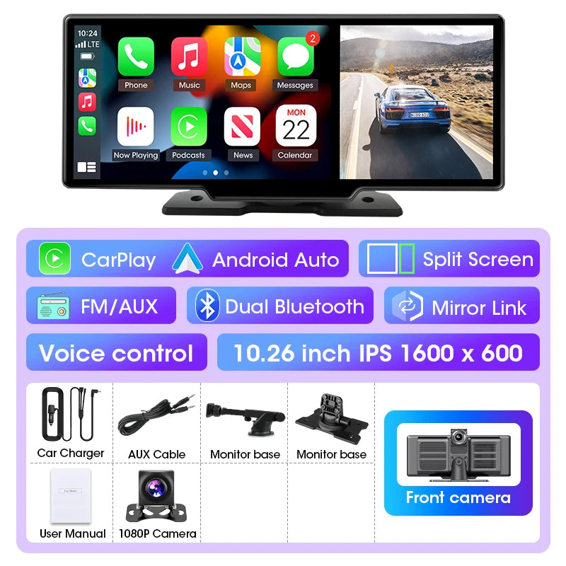 12-Inch Rearview Mirror Dash Cam with Wireless CarPlay & GPS