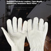 A pair of white protective gloves made of full-grain leather for welding and grinding work.