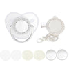 A sparkling rhinestone pacifier with a clip designed for babies, shown alongside several white silicone pacifiers.