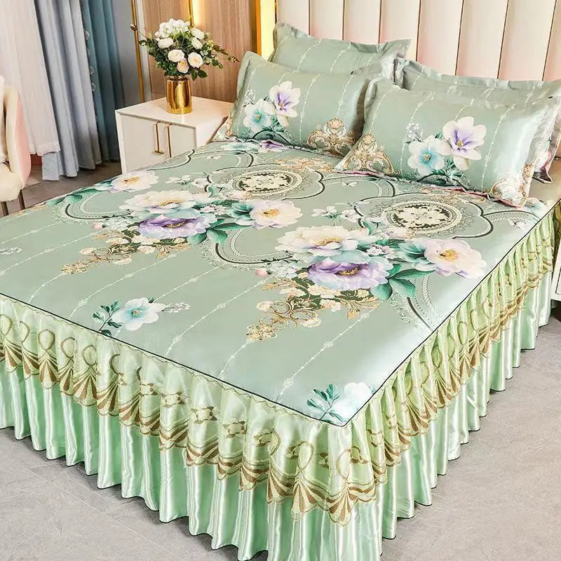 4-Piece Royal Blue Bedding Set with Bed Skirt and Pillow Covers