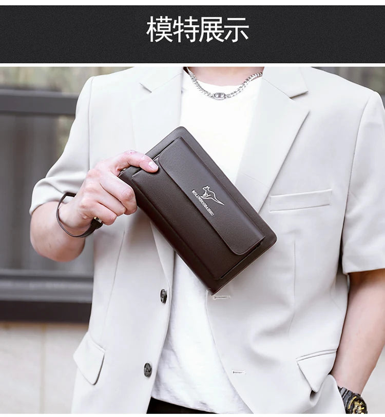 Men's Leather Clutch Wallet with Phone Pocket