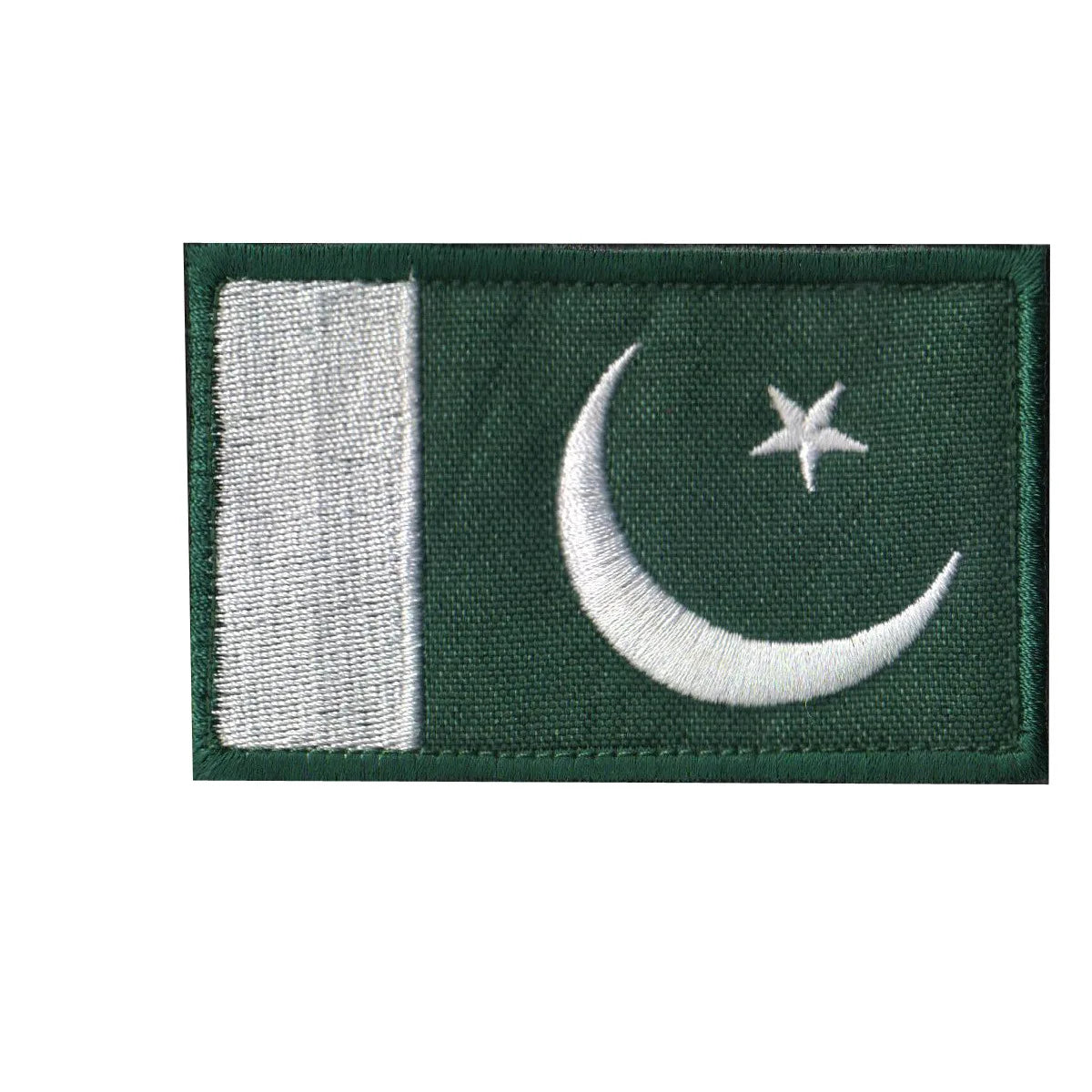 Dark green embroidered flag patch featuring a vertical white stripe and a white crescent moon with a star.