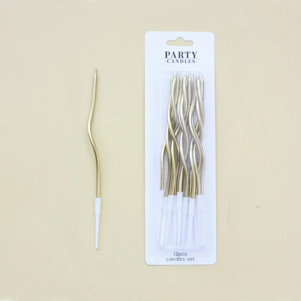Spiral Birthday Cake Candles, Set of 6 Long Thin Decorative Candles for Cakes and Desserts