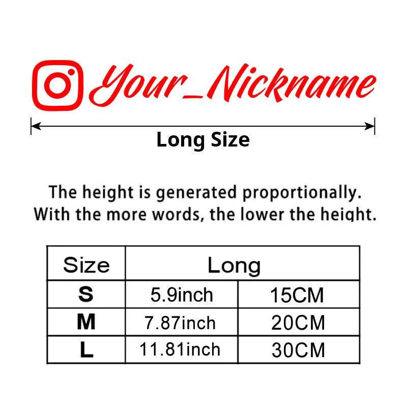 A table showing the height measurements in inches and centimeters for sizes S, M, and L of a custom name motorcycle helmet de