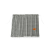 Black and white checkered sun shade curtains featuring a cartoon bear patch.