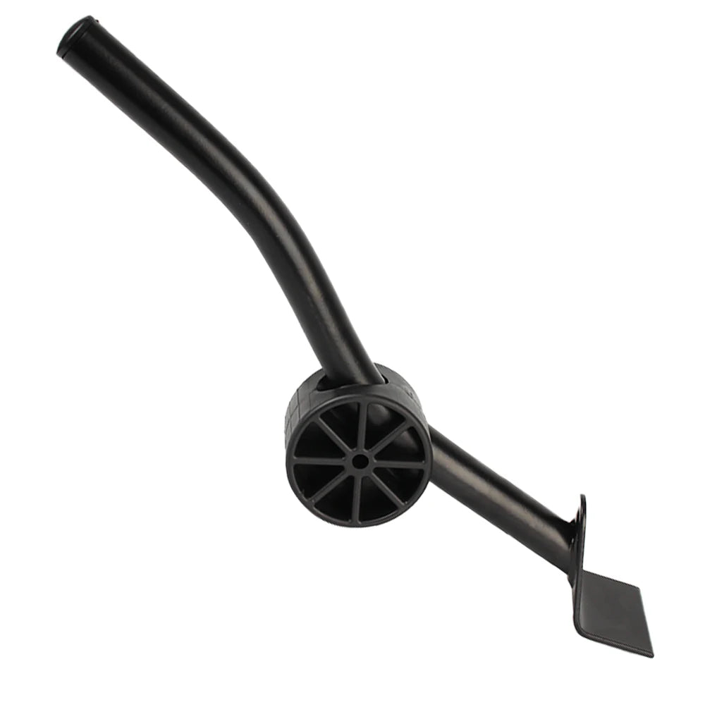 Black adjustable appliance roller stand with brakes.